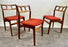 Danish Mid-Century Modern Teak Dining Chairs w Rust Red Dotted Upholstery, Set 6