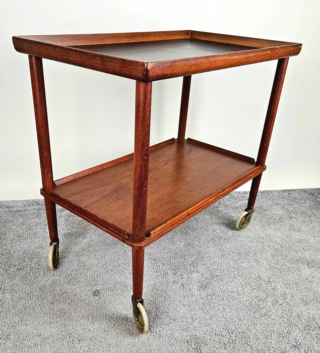 Mid-Century Modern Danish Teak Rolling Table Bar Cart After Poul Hundevad