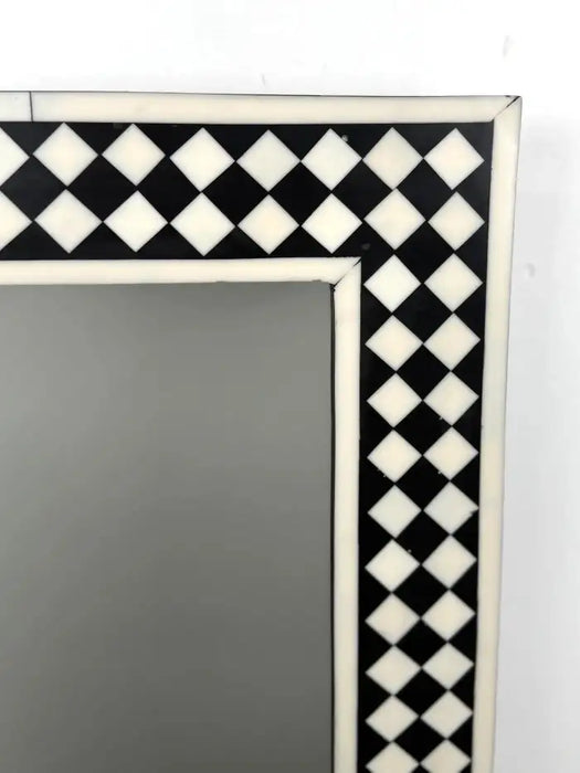 Art Deco Style Black & White Resin Diamond Design Wall or Console Mirror, a pair