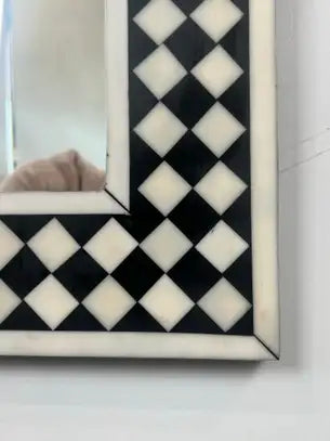 Art Deco Style Black & White Resin Diamond Design Wall, Table or Mantel Mirror