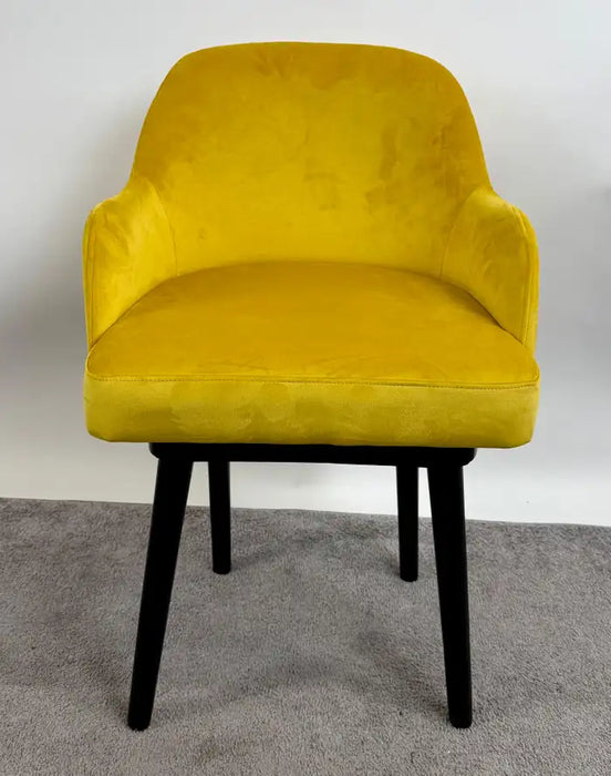 Mid Century Modern Style Yellow Velvet & Ebony Dining or Side Chair, Set of 4