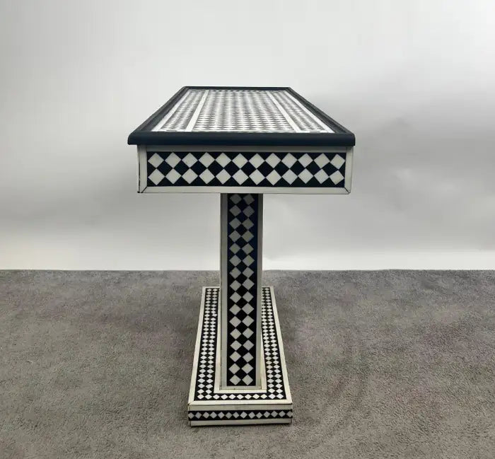 Art Deco Style Black & White Resin Console Table in Diamond Pattern