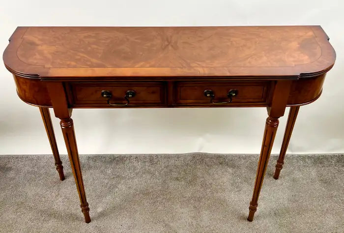 English Georgian Hepplewhite Style Two-Drawer Console Table Mahogany & Walnut