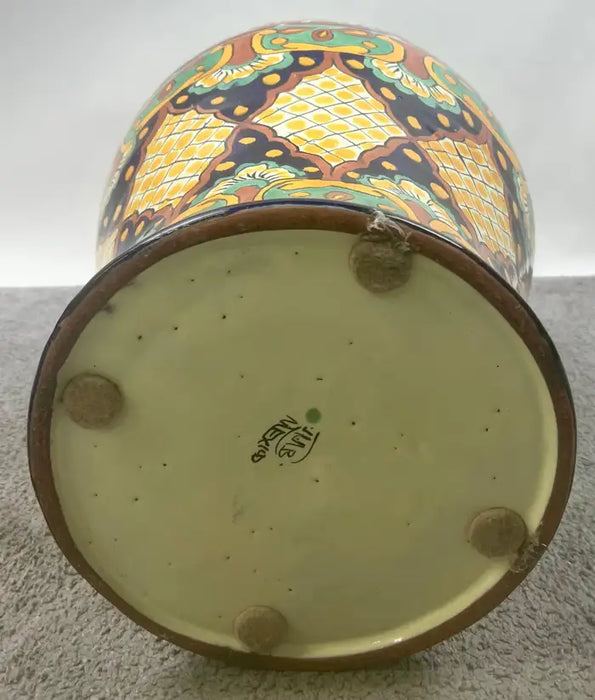 Mexican Talavera Multi-color Handmade Pottery Lidded Vase or Urn