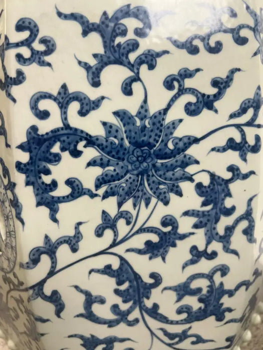 Chinese Qianlong Style Porcelain Octagonal Garden Blue & White Stool, a Pair