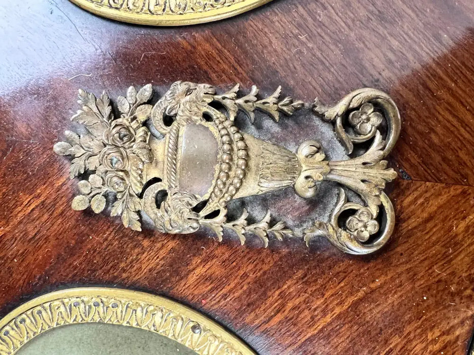 19th C French Louis XVI Mahogany & Bronze w Sèvres Style Portraits Salon Table