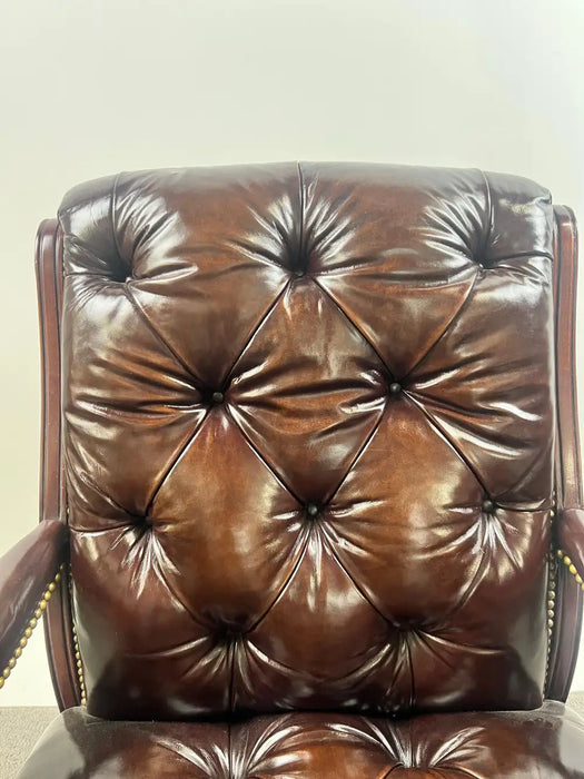 Chesterfield English Style Tufted Leather Library Chair & Ottoman by Hickory