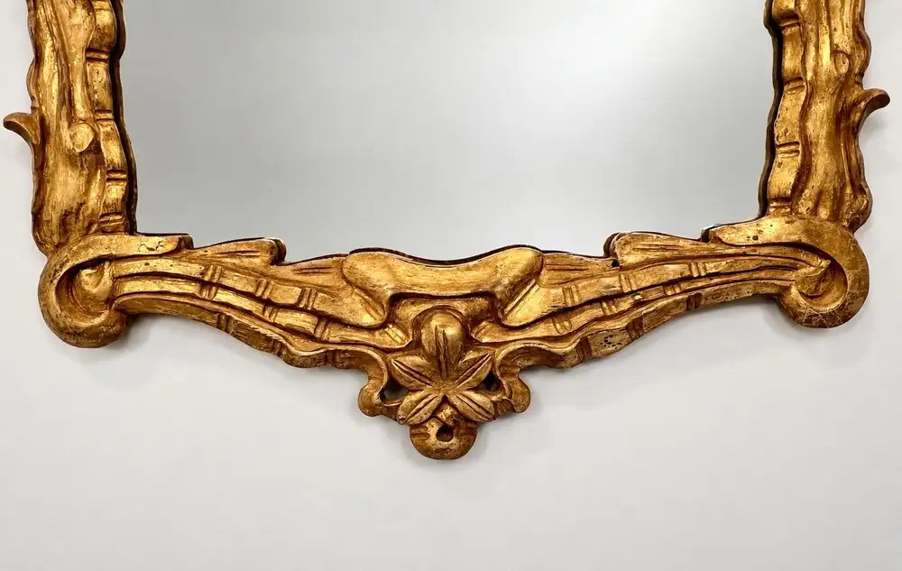 Antique Art Nouveau Giltwood Wall Mirror with Hand Carved Botanical Leaf Frame