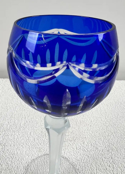 Rare Murano Glass Decanter in Cobalt Blue with Jewel-Tone StemGlasses Set, 7 Pcs