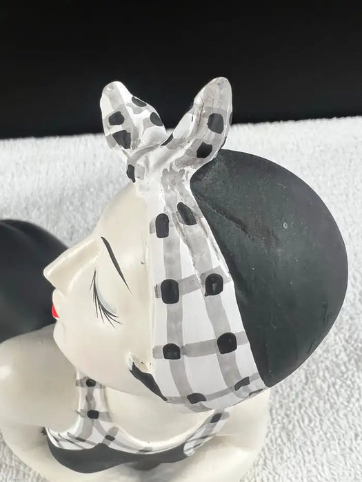 French Style Bathing Beauty Resin Figurine in Black & White Gingham Swimsuit