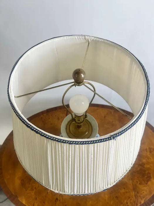 Oriental Chinese Ming Dynasty Style Blue & White Table Lamp w Org Shades, A pair