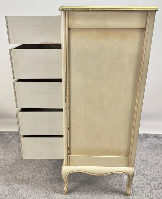 French Provincial Style Highboy Chest of Drawers or Dresser with Floral Design