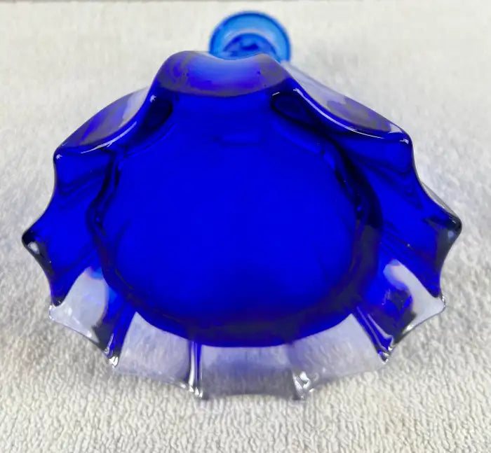 Rare Murano Glass Decanter in Cobalt Blue with Jewel-Tone StemGlasses Set, 7 Pcs