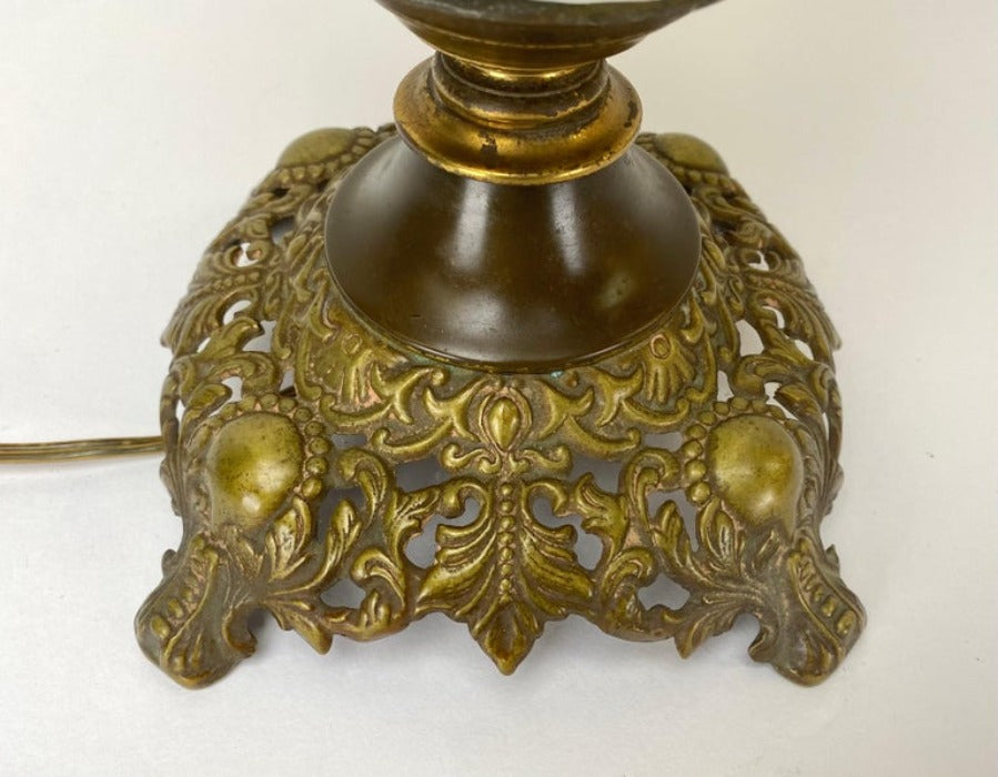 Victorian Cherub Face Milk Glass Double Globe & Bronze Converted Parlor Oil Lamp