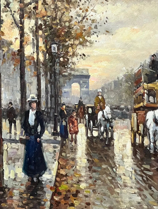 Impressionist Paris Street Scene Oil Painting, Signed, in Ornate Gilt Frame 1970's
