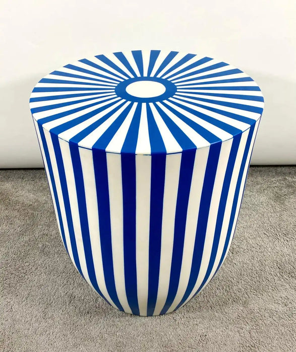 Art Deco Style Blue & White Resin Cylindrical Side, End Table or Stool