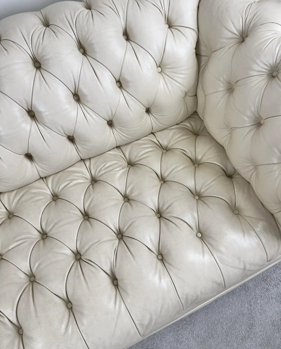 English Style Chesterfield Off-White Tufted Leather Sofa