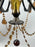 French Rococo Revival Bronzed Chandelier with Amber Glass Drops, 6 Arms