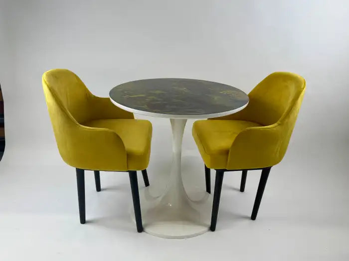 Eero Saarinen MCM Style Tulip Dining or Center Table with Epoxy Resin Design Top