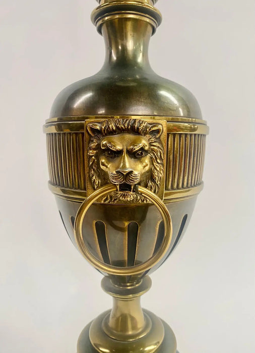 Stiffel Hollywood Regency Style Brass & Ebony with Lion Head Table Lamp