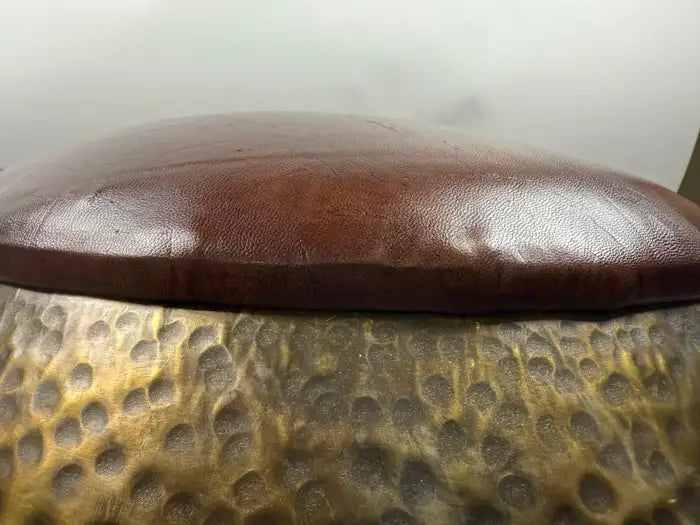 Mid-Century Modern Style Bronze Ottoman or Stool with Leather Top, a Pair