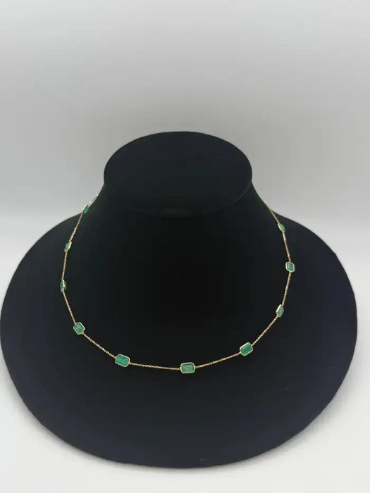 5.95 Carat Octagon Emerald Station Chain Necklace in 18k Solid Yellow Gold