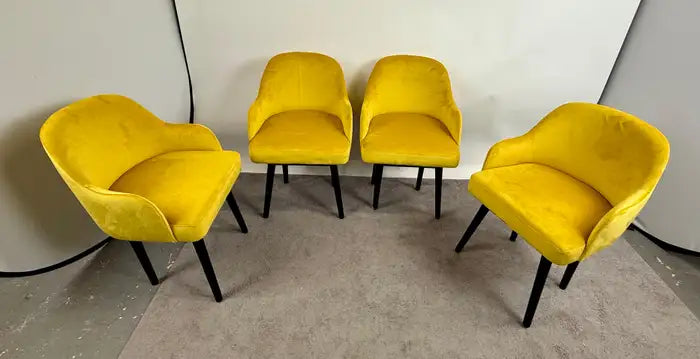 Mid Century Modern Style Yellow Velvet & Ebony Dining or Side Chair, Set of 4