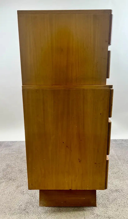 Mid-Century Modern R-Way Birdseye Maple Highboy Chest of 5 Drawers