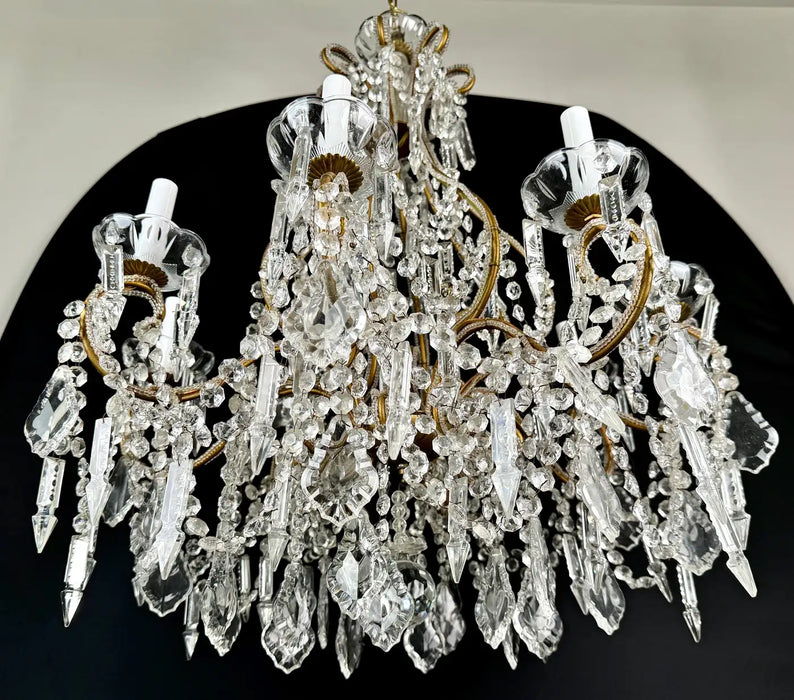 French Louis XV Marie Therese Style Cut Crystal Chandelier, 8 Arms