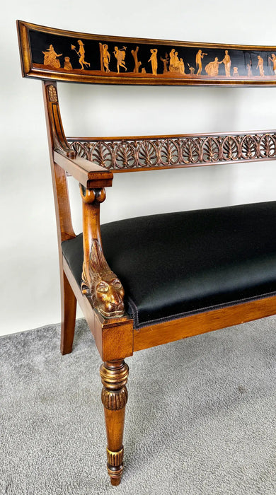 Italian Neoclassical Style Settee with Carved Wood and Black Upholstery