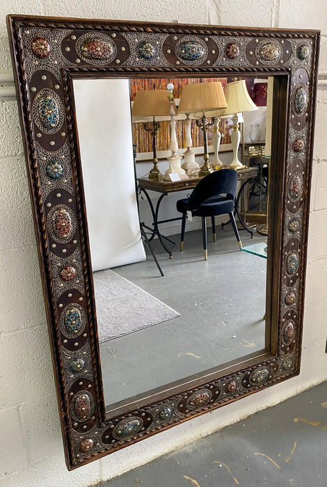 Hollywood Regency Style with Natural Stone and Brass Inlaid Hanging Wall Mirror