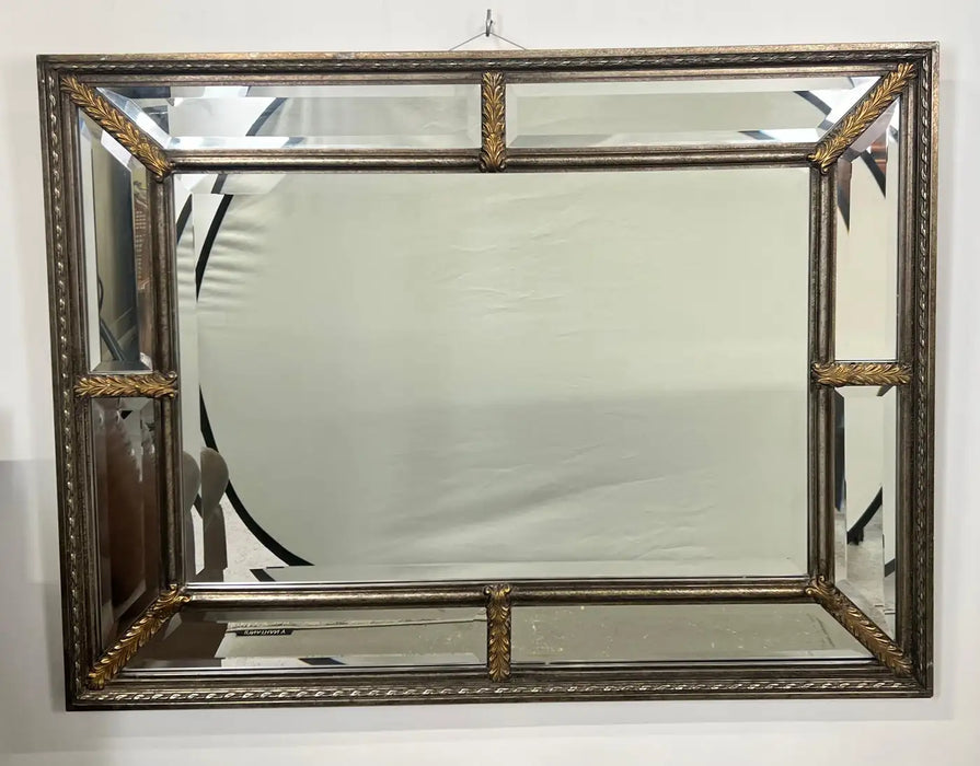 Hollywood Regency Style Beveled Multi-Panel Mirror with Rope & Gilt Leaf Design