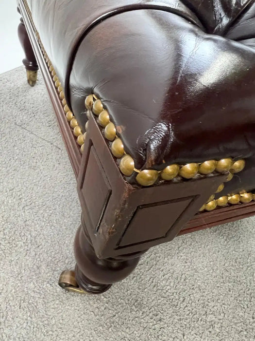 Chesterfield English Style Tufted Leather Library Chair & Ottoman by Hickory