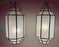 Art Deco Style Frosted White Milk Glass & Bronze Octagonal Pendant, a Pair