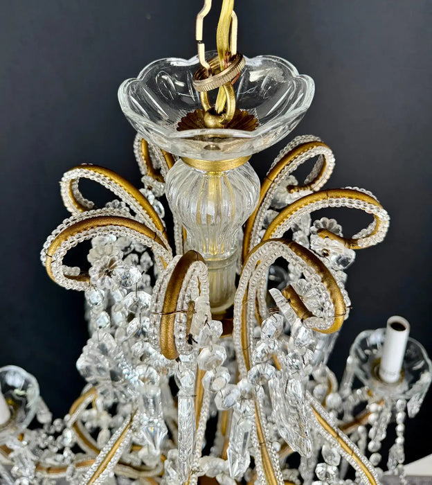 French Louis XV Marie Therese Style Cut Crystal Chandelier, 8 Arms