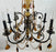 French Rococo Revival Bronzed Chandelier with Amber Glass Drops, 6 Arms