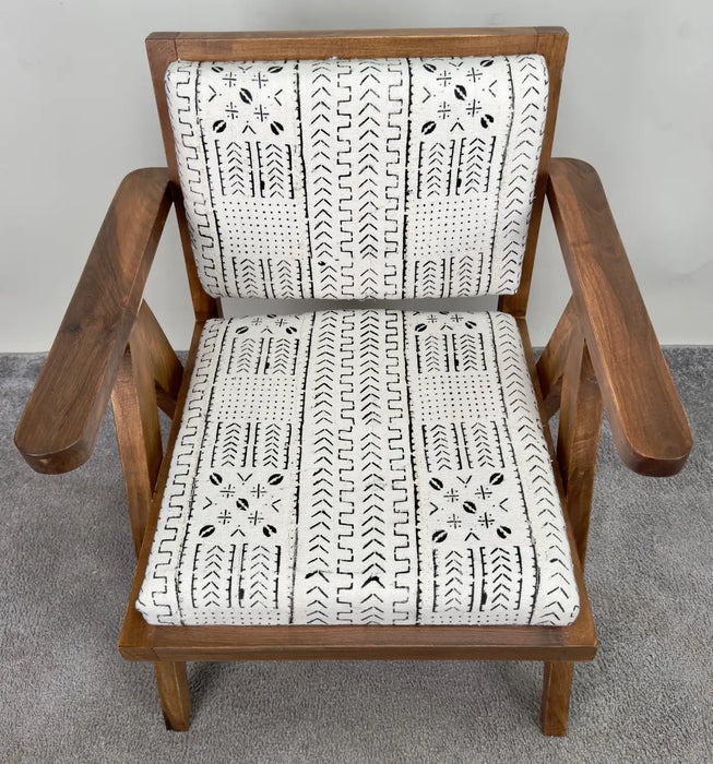 Scandinavian Modern Style Walnut Chair, Boucle Black & White Fabric