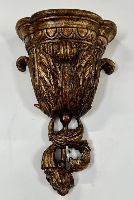 French Louis XVI Style Urn Form with Acanthus Motifs Gilded Wall Bracket, a Pair