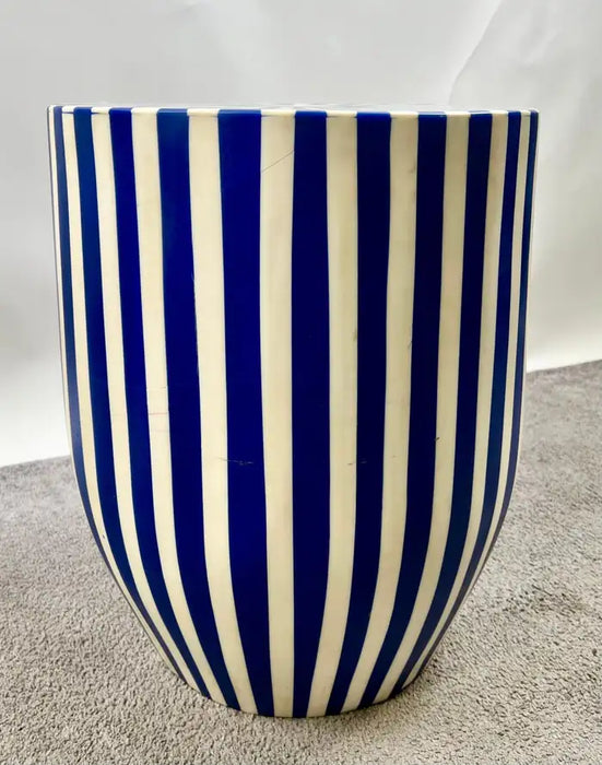 Art Deco Style Blue & White Resin Cylindrical Side, End Table or Stool