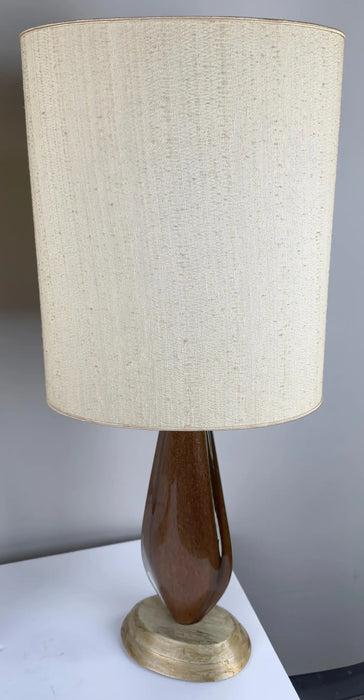 Mid Century Modern Gold Art Glass Table Lamp with Custom Shade, a Pair