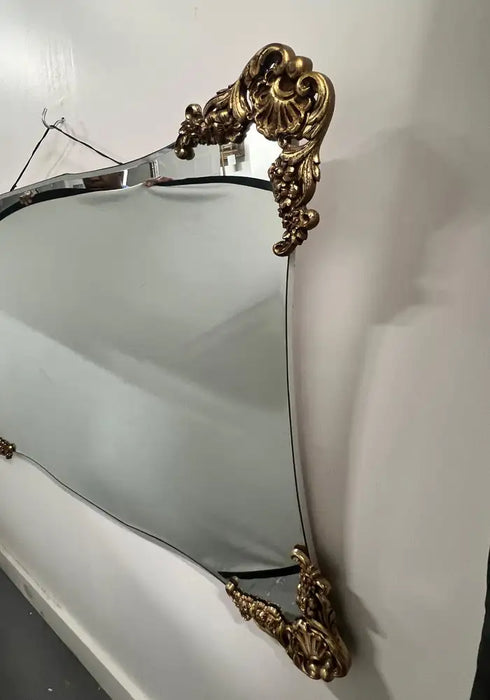 Mid-Century Italian Baroque Revival Wall Mirror with Gilded Rocaille Corners