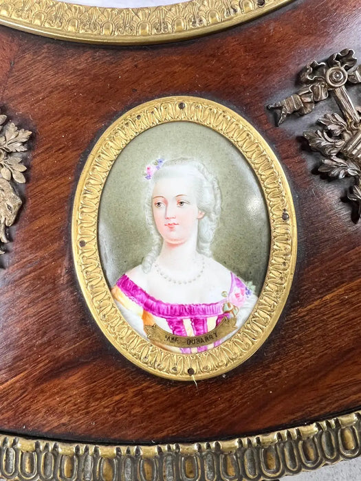 19th C French Louis XVI Mahogany & Bronze w Sèvres Style Portraits Salon Table