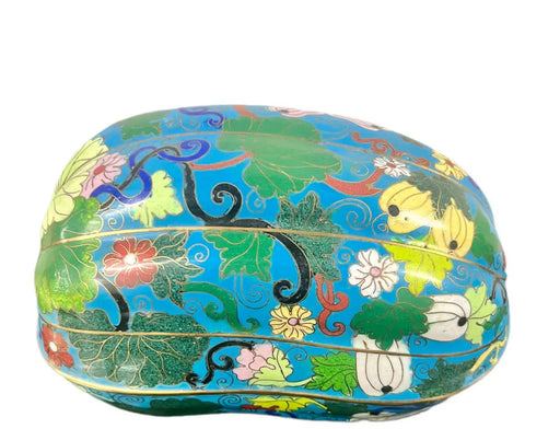 Vintage Oriental Chinese Cloisonné Squash Multicolor Vine & Floral Motif Box