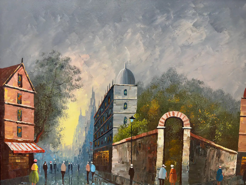 Impressionistic Oil on Canvas Painting of a Street Scene in France by Mary Botto