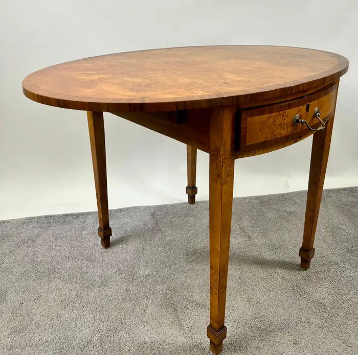 English George III Style Pembroke Burl Wood Table w Twin Drop-leaf Sides