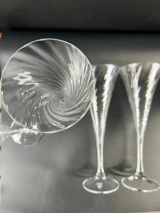 Orrefors Helena Crystal Champagne Flutes Glasses Optic Swirl, Set of 4