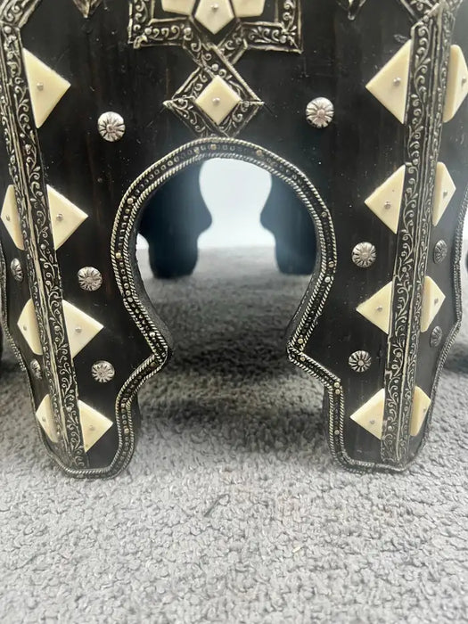 Moroccan Black & White Bone with Filigree Inlay Octagonal End Table, a Pair