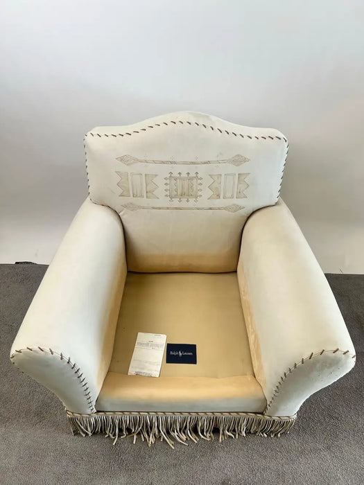 Vintage Ralph Lauren Leather Club Chair, Hand-Painted Arrowhead & Fringe, 1980's