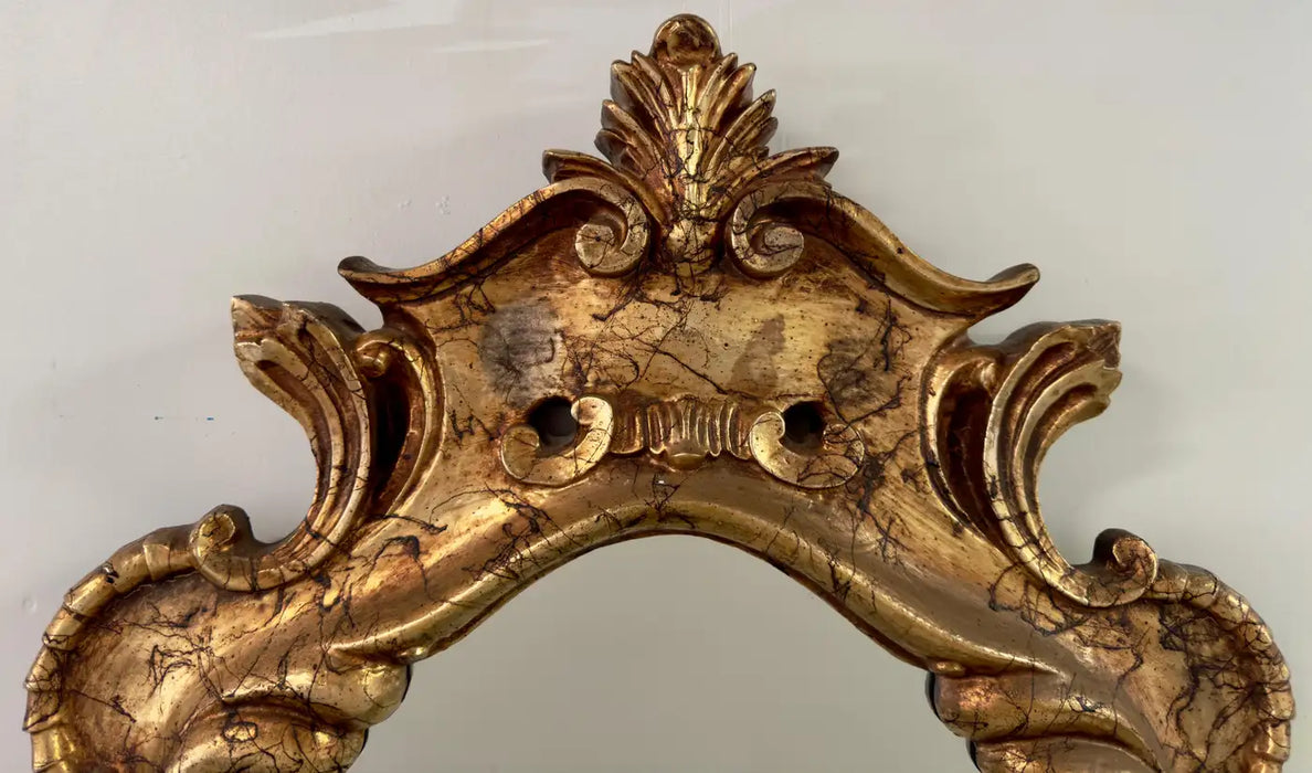 French Baroque Louis XV Style Antiqued Gold Wall or Console Mirror, a Pair