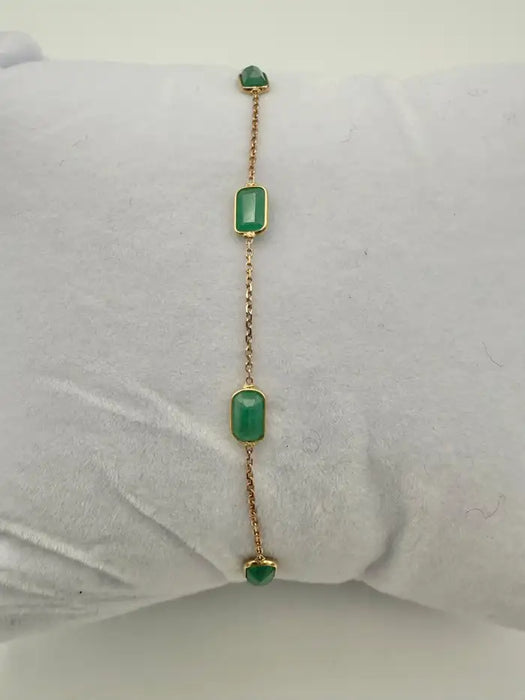 2.5 Carat Octagon Cut Emerald Station Chain Stackable Bracelet 18K Yellow Gold